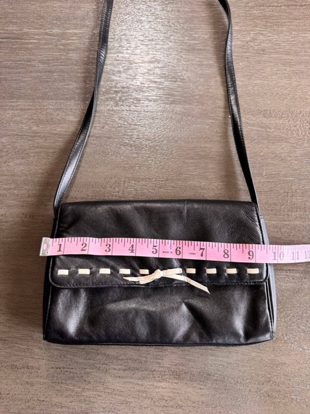 Vintage Leather Contrast Stitching Bow Colette Purse Bag Black White - Picture 10 of 12